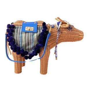 Chic Blue and Tan Woven Crossbody Bag